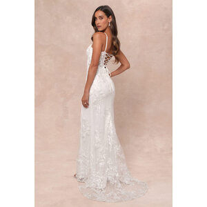 Lulus Ethereal Elegance White Embroidered Lace-up Maxi Dress - Size XL
